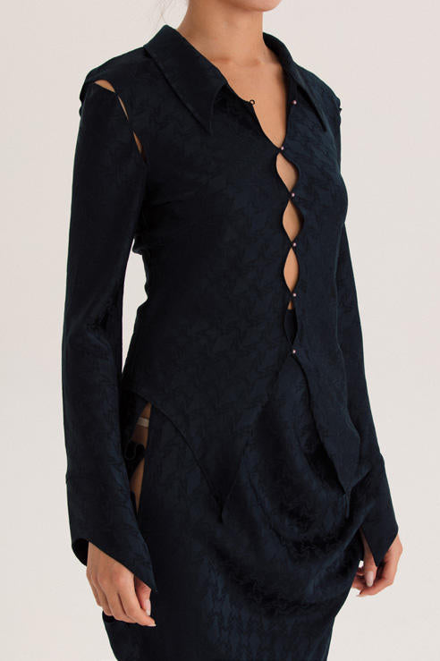 RUI Silk Jacquard Shirt RSS22WV08 Onyx Black